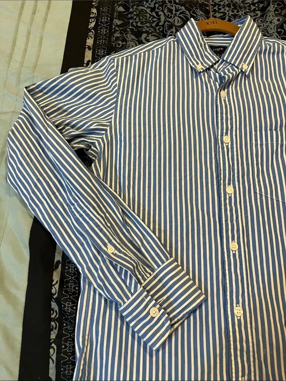 J. Crew Blue and White Vertical Stripe Button-Down Shirt